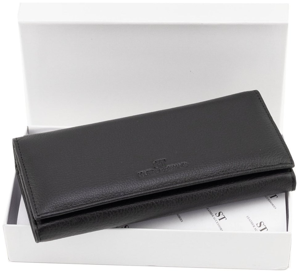 Шкіряний жіночий гаманець чорного кольору з великою монетницею ST Leather 90816 modnotak фото №12