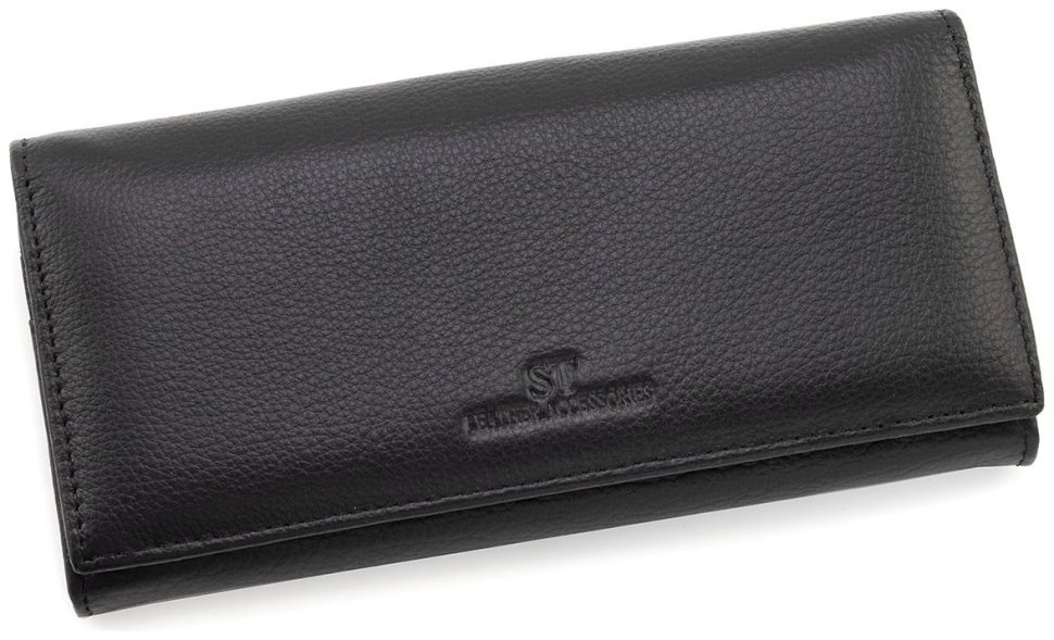 Шкіряний жіночий гаманець чорного кольору з великою монетницею ST Leather 90816 modnotak фото №3