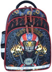 Рюкзак для мальчиков школьный черного цвета с принтом тигра на байке Bagland 111416