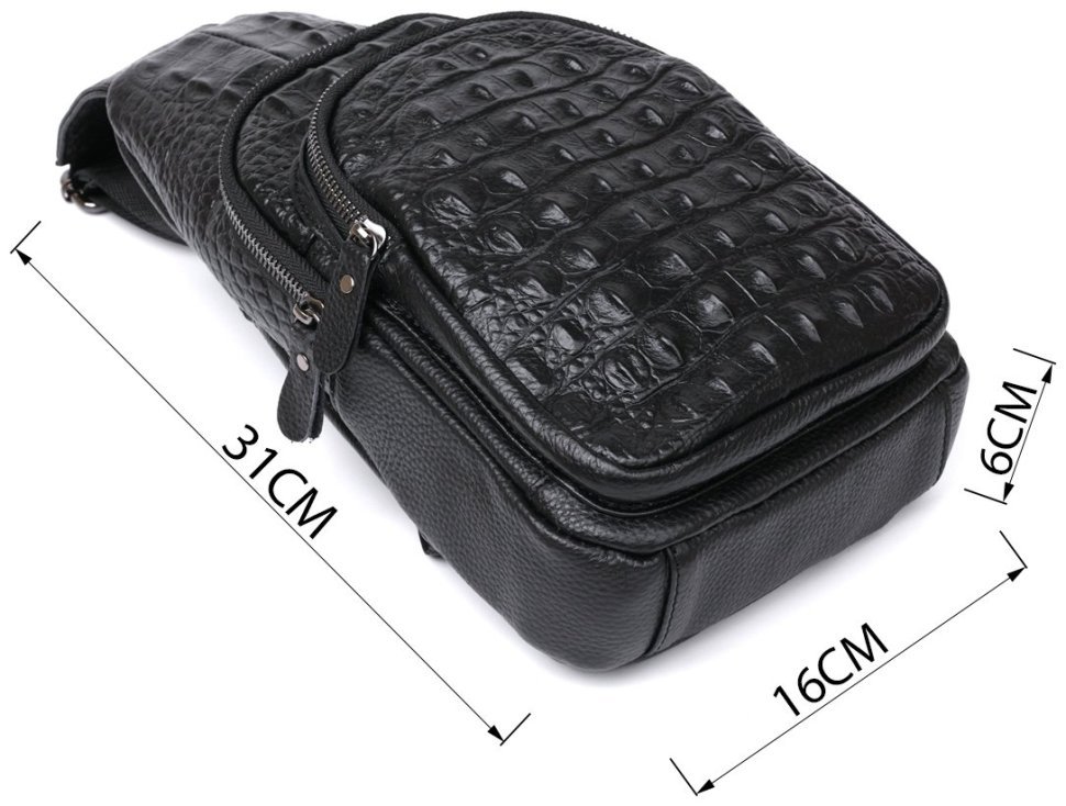 Сучасна шкіряна чоловіча сумка-рюкзак з фактурою під крокодила Vintage (20674)