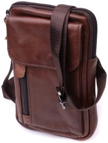 Недорога чоловіча шкіряна сумка коричневого кольору на пояс або на плече Vintage 2422564