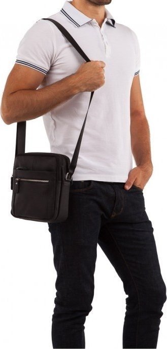 Чоловіча сумка-месенджер з натуральної шкіри чорного кольору VINTAGE STYLE (14636)