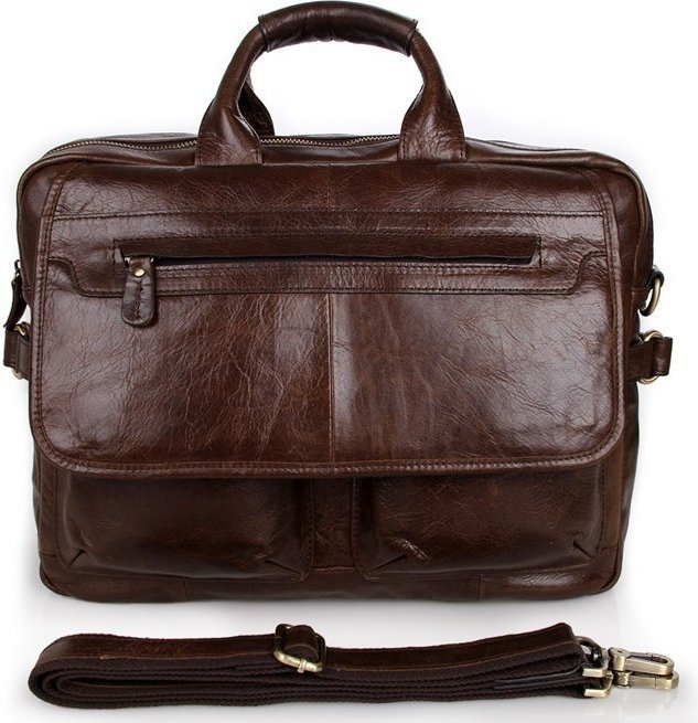 Фирменная сумка для ноутбука из натуральной кожи коричневого цвета VINTAGE STYLE (14244)