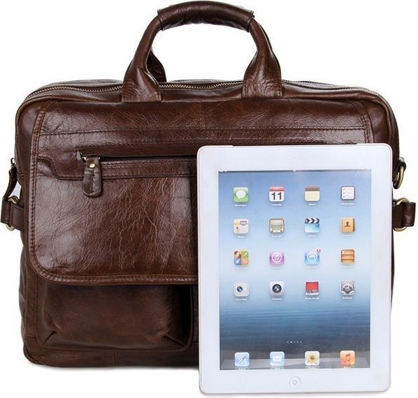 Фирменная сумка для ноутбука из натуральной кожи коричневого цвета VINTAGE STYLE (14244)