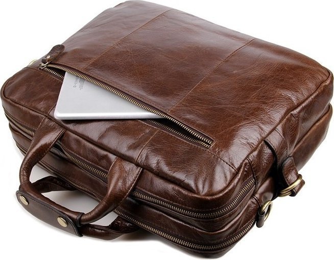 Фірмова сумка для ноутбука з натуральної шкіри коричневого кольору VINTAGE STYLE (14244)