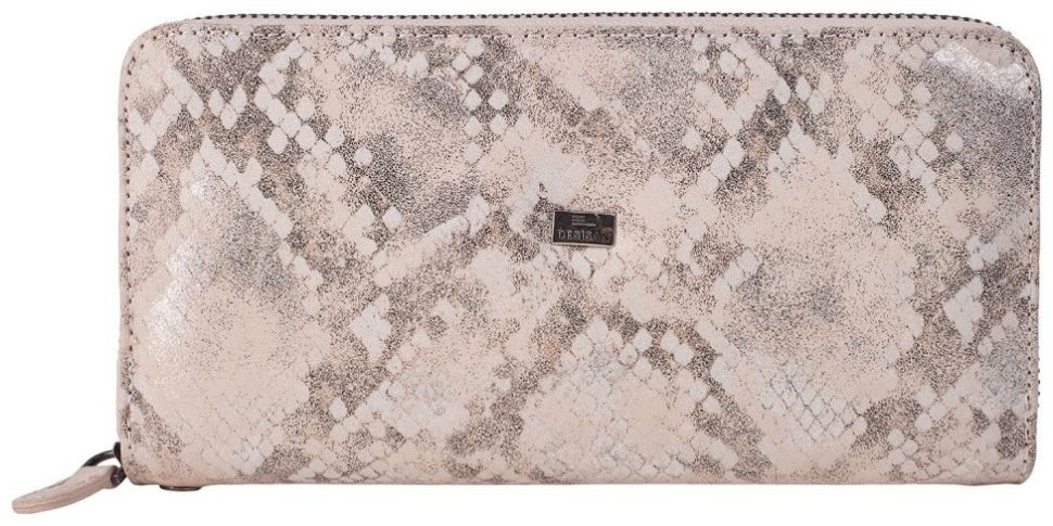 Большой бежевый женский кошелек из натуральной кожи с принтом под рептилию Desisan 81816 modnotak фото №1