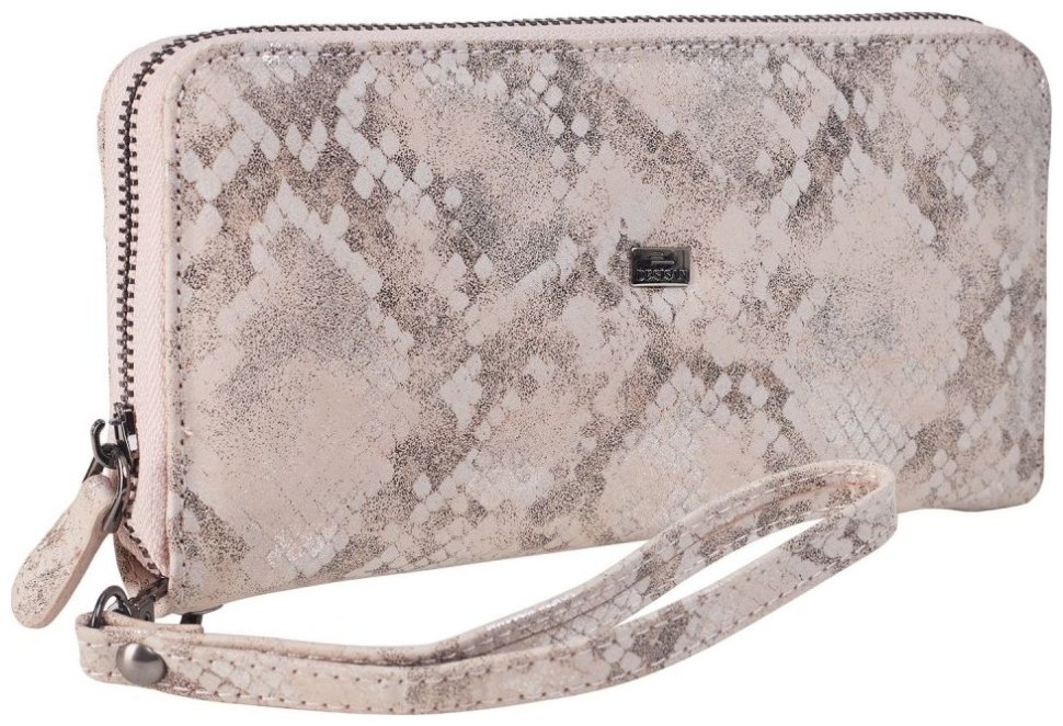 Большой бежевый женский кошелек из натуральной кожи с принтом под рептилию Desisan 81816 modnotak фото №3