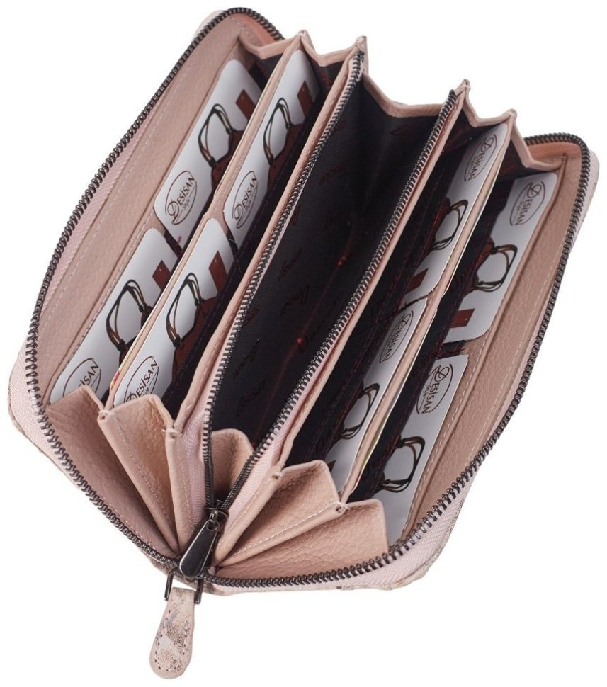 Большой бежевый женский кошелек из натуральной кожи с принтом под рептилию Desisan 81816 modnotak фото №4