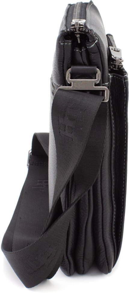 Черная мужская наплечная сумка из натуральной кожи высокого качества H.T Leather (10327)