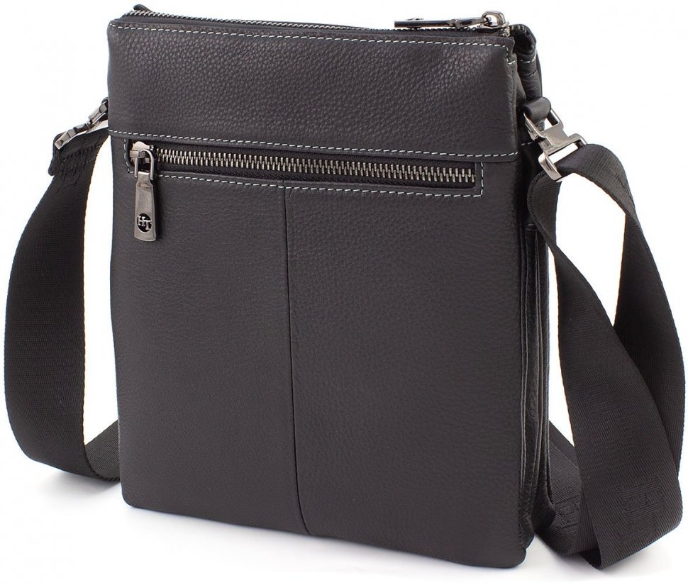 Чорна чоловіча наплічна сумка з натуральної шкіри високої якості H.T Leather (10327)