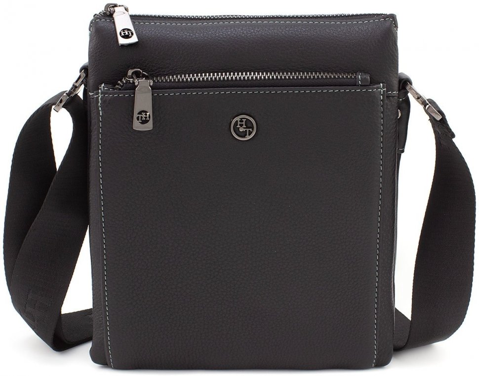 Черная мужская наплечная сумка из натуральной кожи высокого качества H.T Leather (10327)
