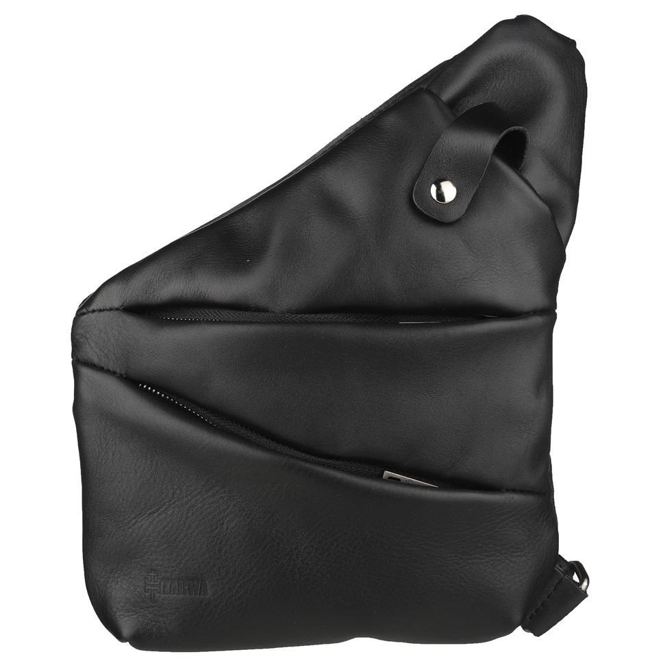 Мужская сумка-слинг через плечо из натуральной черной кожи TARWA (19634)