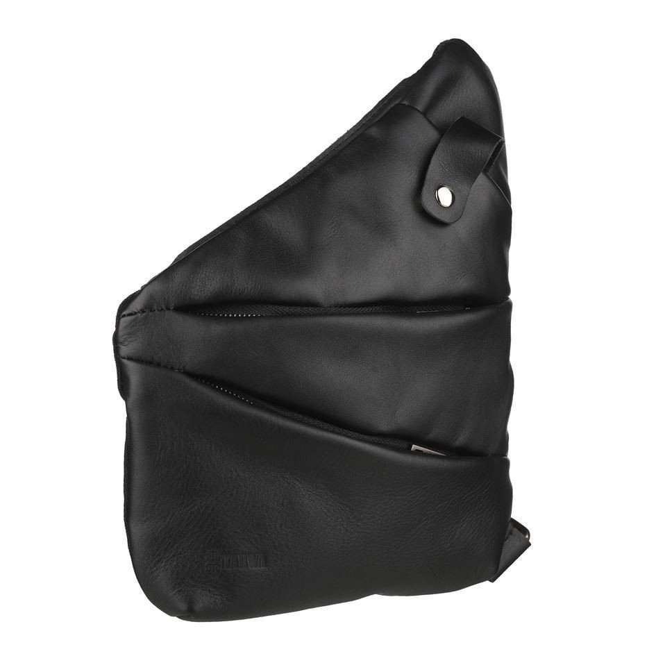 Мужская сумка-слинг через плечо из натуральной черной кожи TARWA (19634)