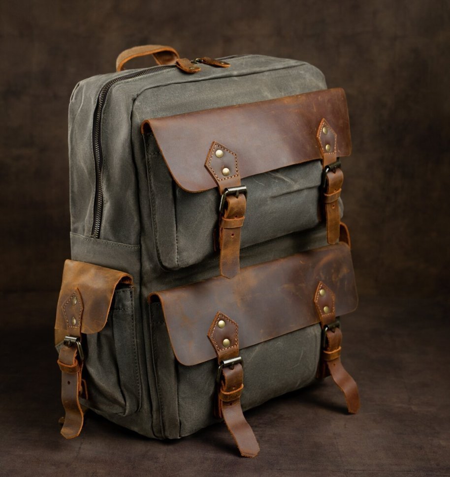 Туристический рюкзак из текстиля болотного цвета Vintage (20107)