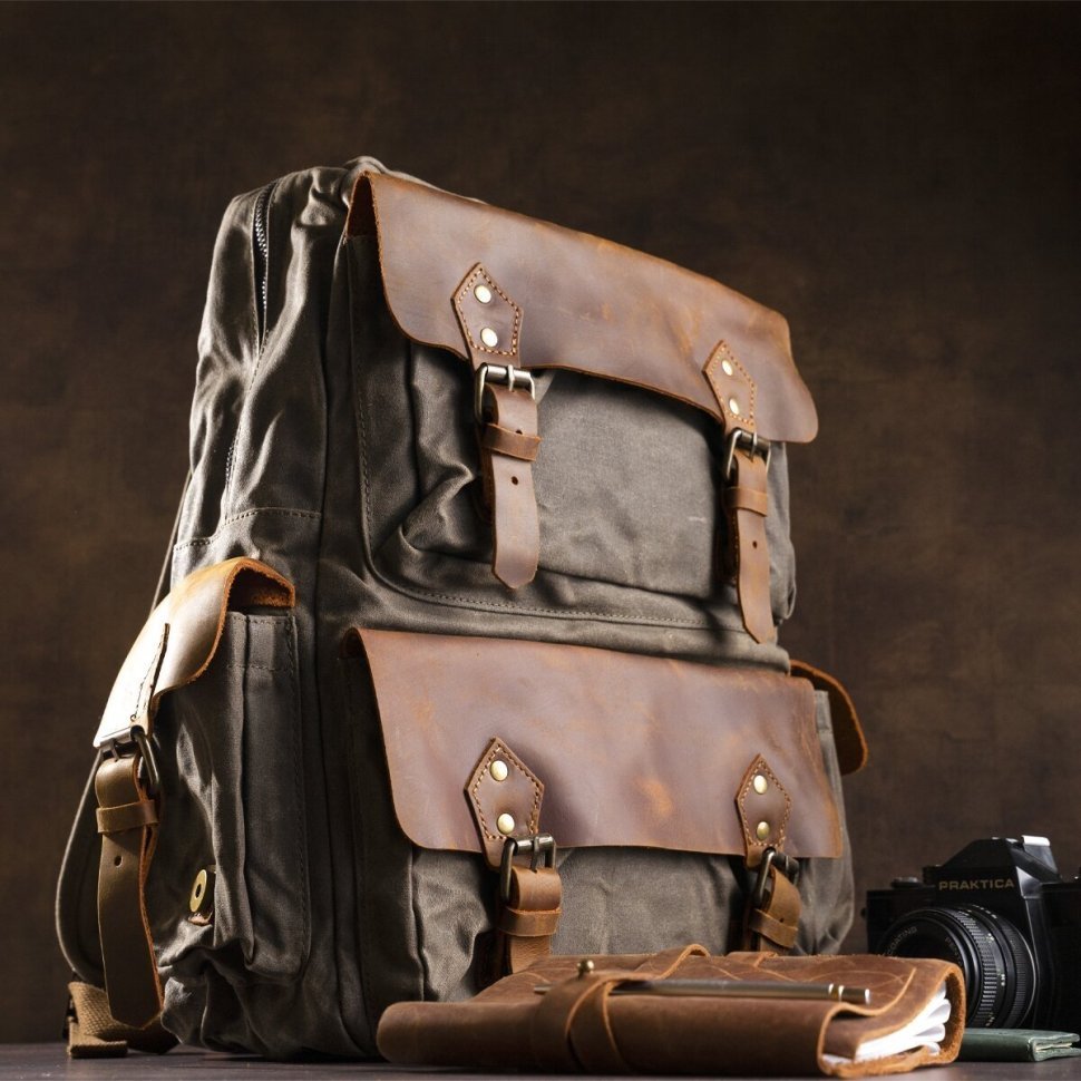 Туристический рюкзак из текстиля болотного цвета Vintage (20107)