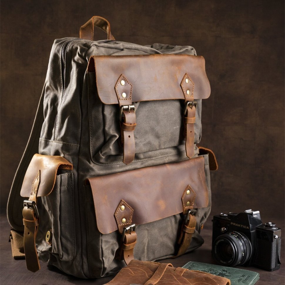 Туристичний рюкзак з текстилю болотного кольору Vintage (20107)