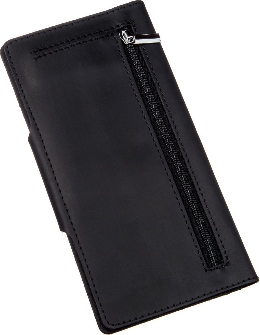 Вертикальный купюрник из винтажной кожи черного цвета на кнопке SHVIGEL (2416182)