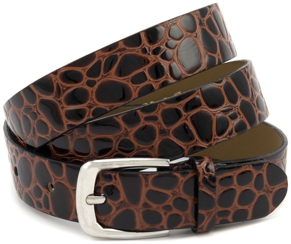 Женский ремень из лаковой кожи с фактурой под рептилию Remar 30121 коричневый modnotak фото №1
