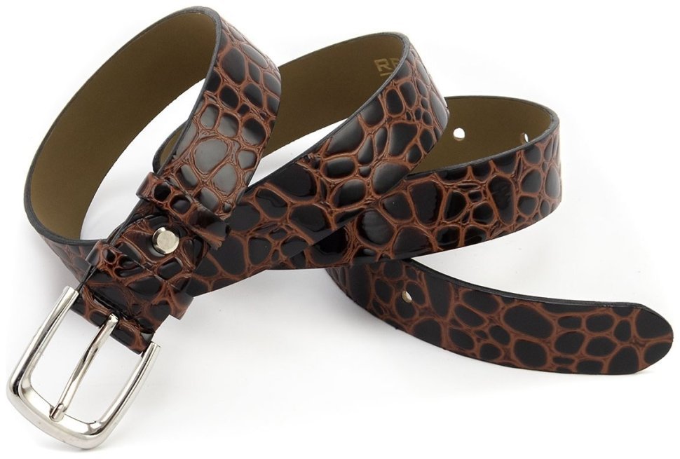 Женский ремень из лаковой кожи с фактурой под рептилию Remar 30121 коричневый modnotak фото №4