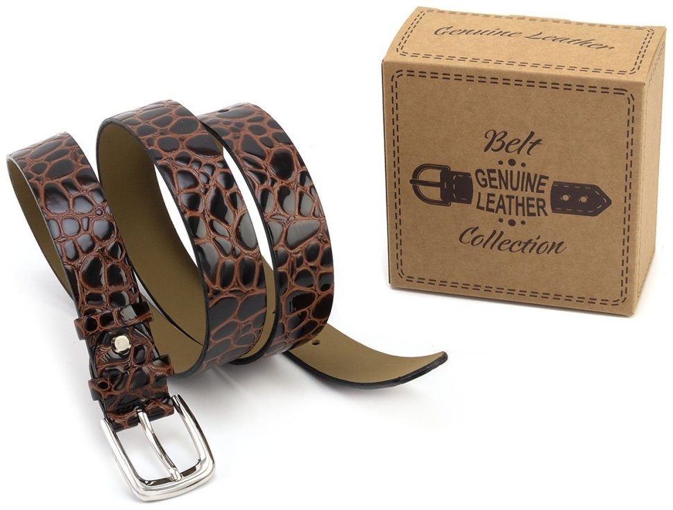 Женский ремень из лаковой кожи с фактурой под рептилию Remar 30121 коричневый modnotak фото №5