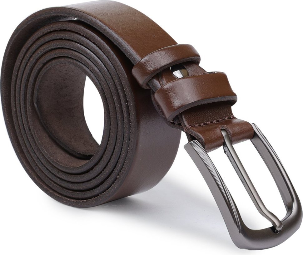 Добротный кожаный мужской ремень под брюки коричневого цвета Vintage (2420709)