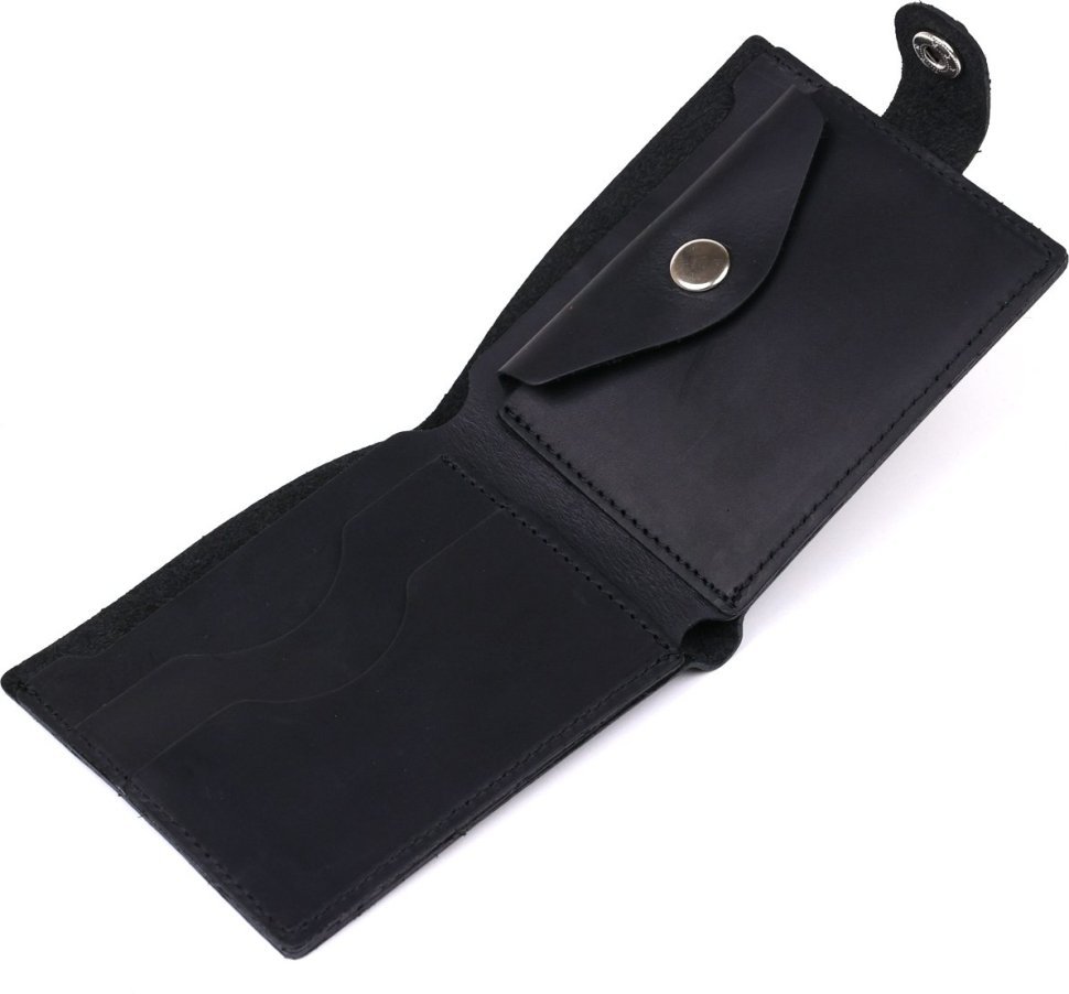 Кожаный мужской кошелек горизонтального типа в черном цвете с фиксацией на кнопку Shvigel (2416432)