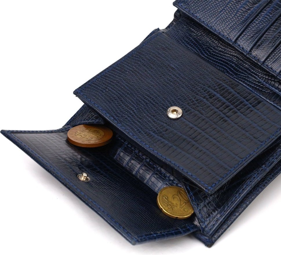 Вертикальное мужское портмоне из натуральной кожи синего цвета с тиснением CANPELLINI (2421752)