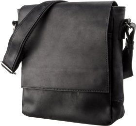 Чорна шкіряна чоловіча сумка вінтажного стилю з натуральної шкіри з клапаном SHVIGEL (11172)