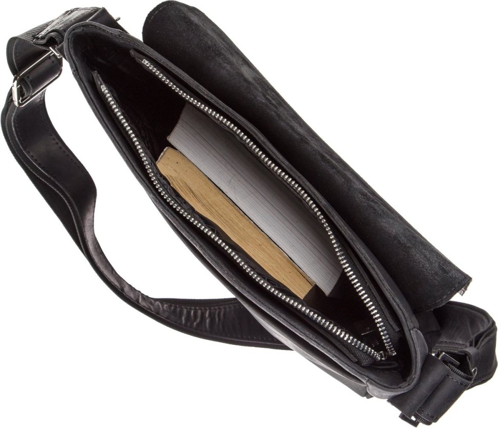 Чорна шкіряна чоловіча сумка вінтажного стилю з натуральної шкіри з клапаном SHVIGEL (11172)