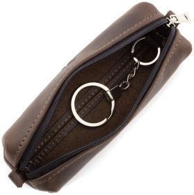 Коричневая ключница на молнии из итальянской кожи Grande Pelle (13269)