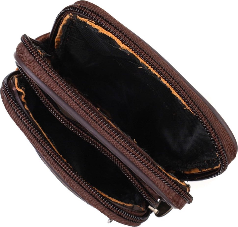 Маленька чоловіча сумка на пояс із натуральної шкіри коричневого кольору Vintage (2421482)