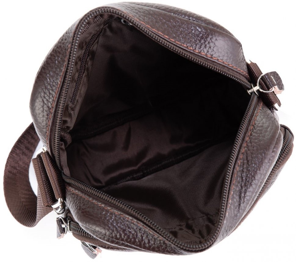 Коричнева чоловіча сумка-планшет з фактурної шкіри на блискавці Tiding Bag (15801)