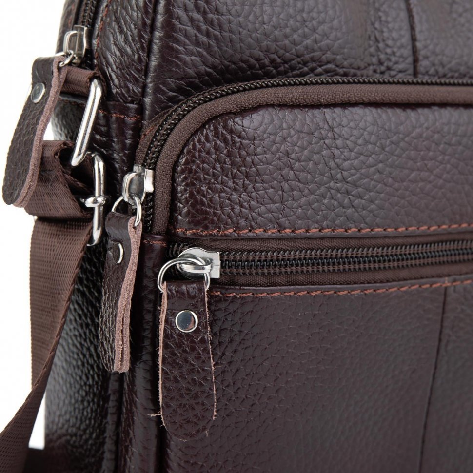 Коричнева чоловіча сумка-планшет з фактурної шкіри на блискавці Tiding Bag (15801)