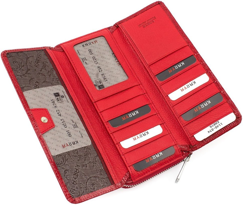 Багатофункціональний гаманець червоного кольору з натуральної шкіри з тисненням під рептилію KARYA (1140-074)
