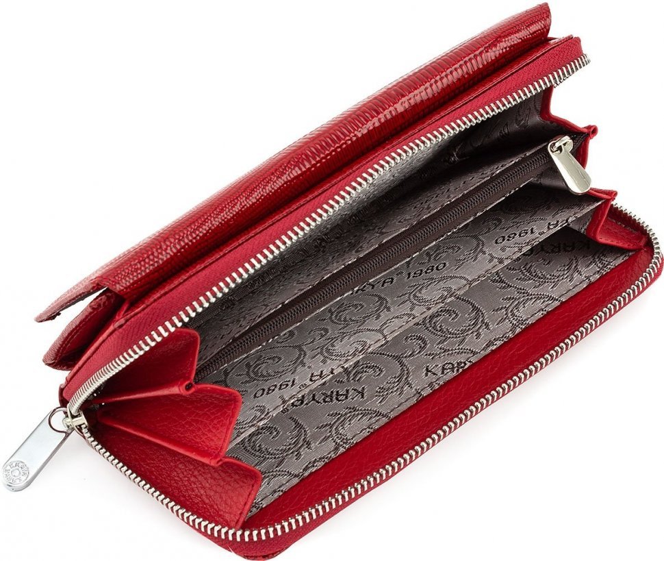 Багатофункціональний гаманець червоного кольору з натуральної шкіри з тисненням під рептилію KARYA (1140-074)