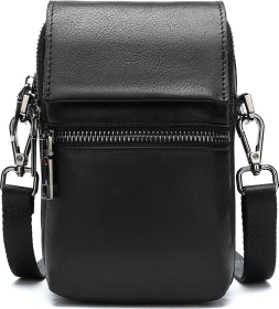 Компактная мужская сумка-барсетка черного цвета из натуральной кожи Vintage (20017)