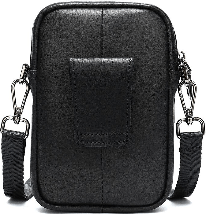 Компактна чоловіча сумка-барсетка чорного кольору з натуральної шкіри Vintage (20017)