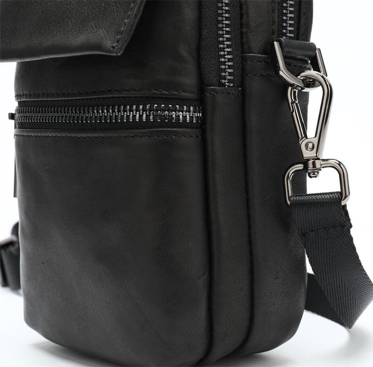 Компактна чоловіча сумка-барсетка чорного кольору з натуральної шкіри Vintage (20017)