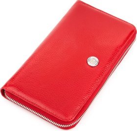 Жіночий великий гаманець із натуральної червоної шкіри на блискавці KARYA (2417073)