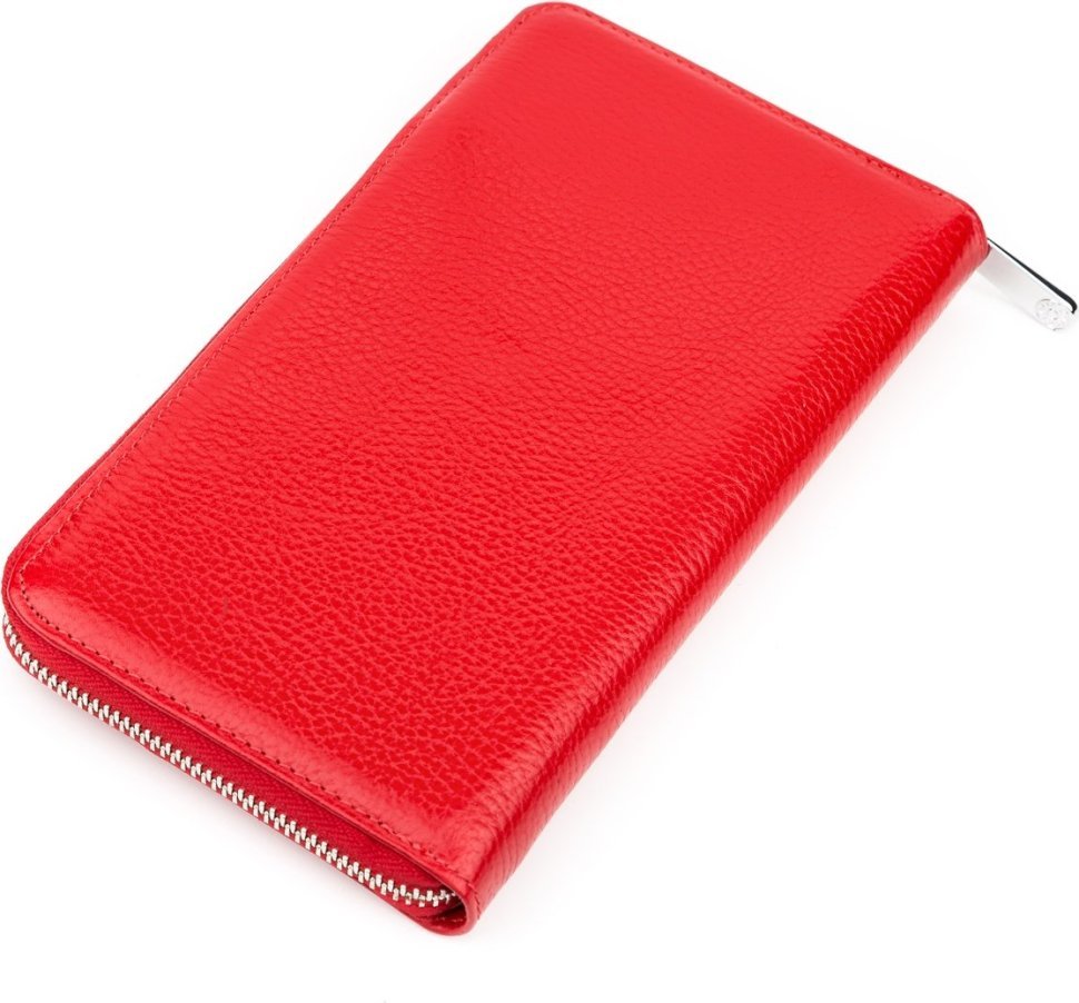 Жіночий великий гаманець із натуральної червоної шкіри на блискавці KARYA (2417073)
