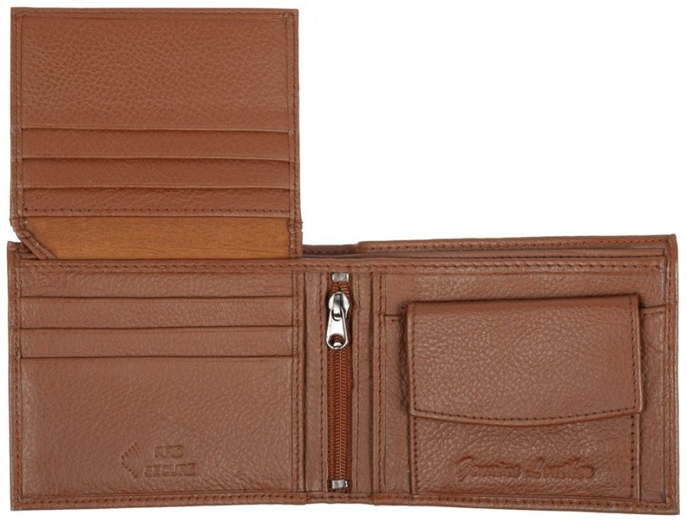 Мужское портмоне без застежки из фактурной кожи рыжего цвета с RFID-защитой JCB NC51 94516 modnotak фото №4