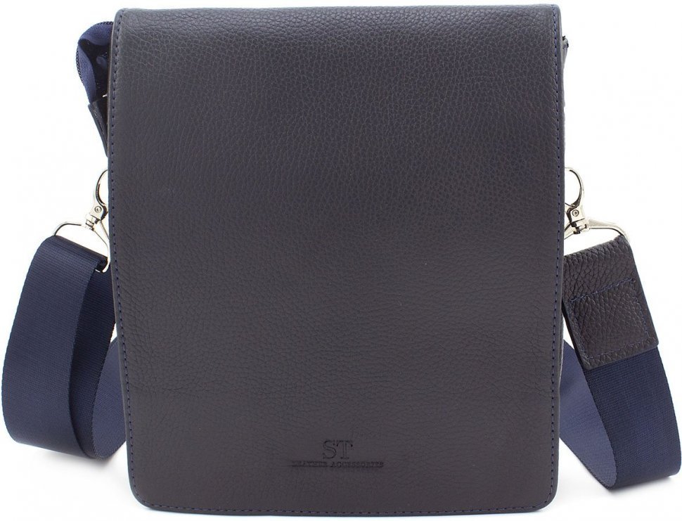 Синяя сумка-планшет из натуральной кожи с клапаном Leather Collection (11137)