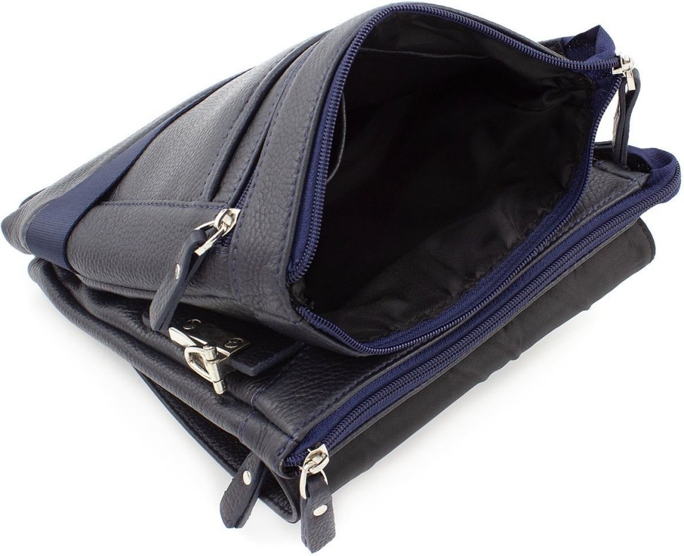 Синя сумка-планшет з натуральної шкіри з клапаном Leather Collection (11137)
