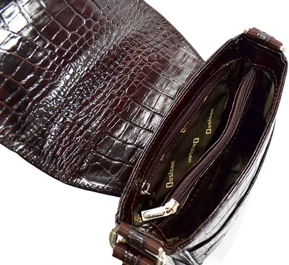 Коричневая сумка из натуральной кожи с тиснением под крокодила Desisan (417-19)