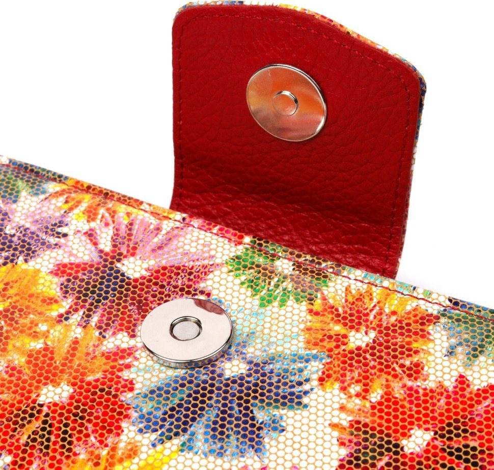 Яскравий великий жіночий гаманець з натуральної шкіри з принтом квітів KARYA (2421102)