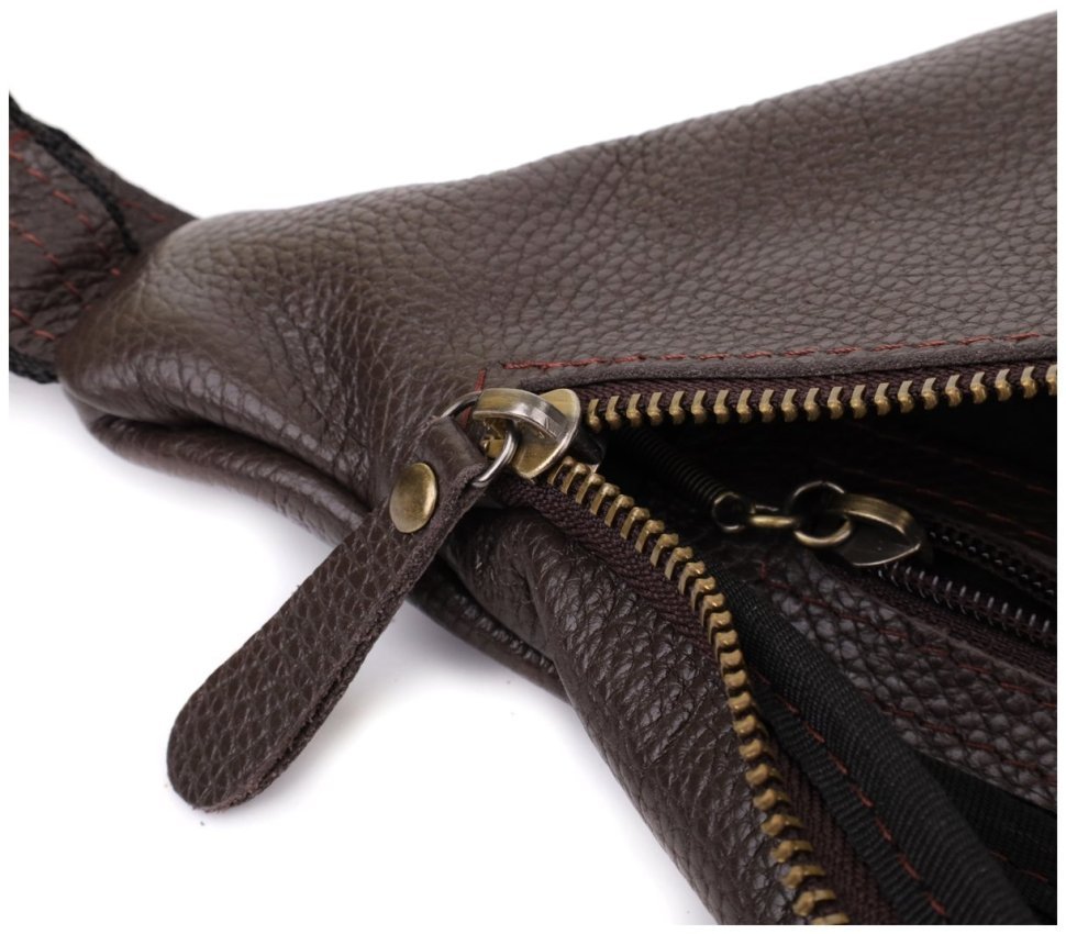 Большая мужская сумка бананка из натуральной кожи флотар коричневого цвета Shvigel 95316 фото №7 Большая мужская сумка бананка из натуральной кожи флотар коричневого цвета Shvigel 95316 modnotak фото №7