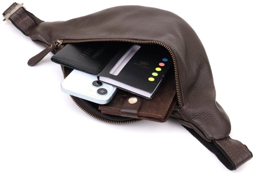 Большая мужская сумка бананка из натуральной кожи флотар коричневого цвета Shvigel 95316 фото №8 Большая мужская сумка бананка из натуральной кожи флотар коричневого цвета Shvigel 95316 modnotak фото №8