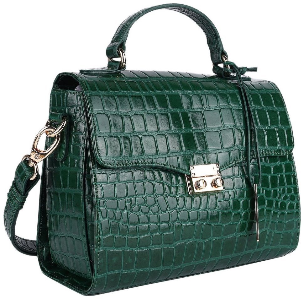 Повседневная женская сумка из натуральной кожи с фактурой под рептилию Ashwood C55 зеленого цвета 95416 фото №2 Повседневная женская сумка из натуральной кожи с фактурой под рептилию Ashwood C55 зеленого цвета 95416 modnotak фото №2