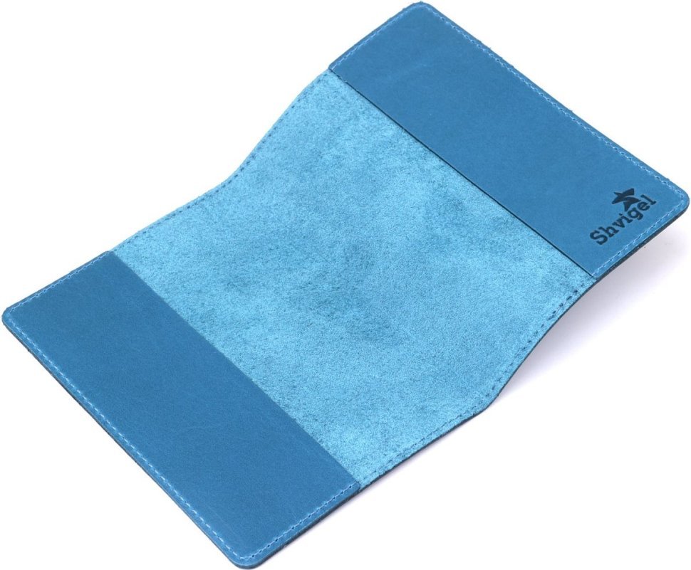 Синя шкіряна обкладинка на паспорт з карткою Shvigel (2413956)