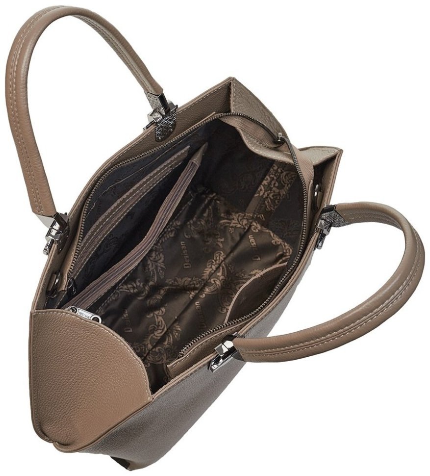 Деловая женская сумка из кожи флотар с ручкой для носки Desisan 107016 бежевого цвета modnotak фото №6